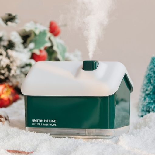 Mini Snow House USB Air Humidifier for Bedroom - Green - 1