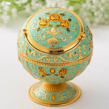 Green Rose Metal Globe Ashtray with Lid - Holiday Gift Decor - 1