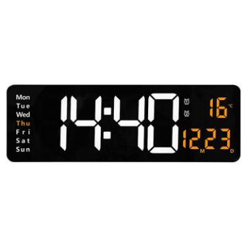 6626 LED Digital Clock, Wall-Mounted, Large Screen, Orange Temperature - 1