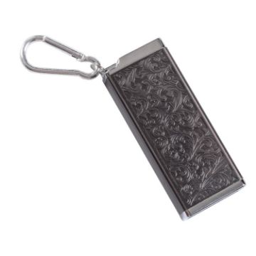 Black Engraved Flower Portable Cigarette Case with Sealed Ashtray - 1