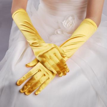 Bright Yellow Satin Long Vintage Bride Wedding Gloves (1 Pair) - 1