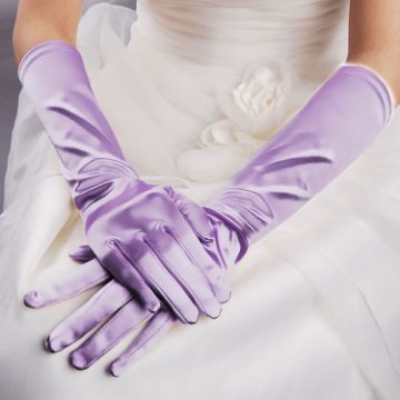 Bride Long Satin Vintage Wedding Gloves, Sunscreen (Light Purple) - 1