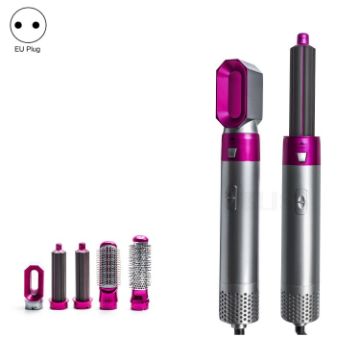 5-in-1 Hair Dryer & Straightener Hot-air Comb Silver+Rose Red (EU Plug) - 1