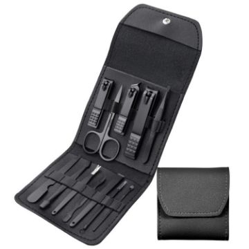 12 In 1 Black Nail Art Tool Set: Clippers & Dead Skin Scissors - 1