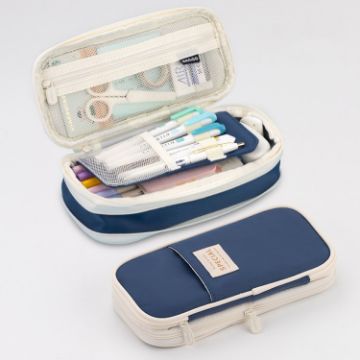 Angoo Macaron Large-Capacity Dark Blue Pencil Case Box - 1