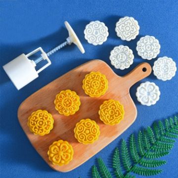 Moon Festival Pastry Mold Set - 2 PCS, Round Hand-Pressed, Model 10 - 1
