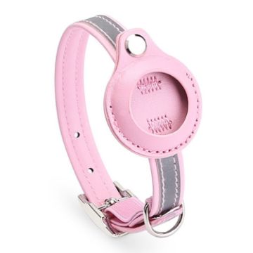 Pink S Airtag Tracker Protective Collar Cover for Pets PU - 1