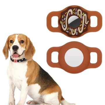 Brown Silicone Donut Pet Collar Cover for AirTag - Anti-scratch - 1