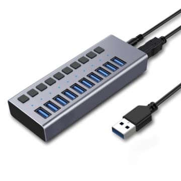 HS-716MG USB3.0 10-Port Aluminum Alloy Extension HUB 12V/4A - 1