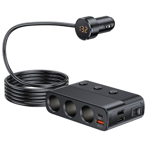 128W Car Charger: USB3.0/PD Car Cigarette Lighter (C28) - 1