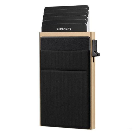 Gold Slim Metal Wallet RFID Blocking Pop Up Card Holder Clip - 1