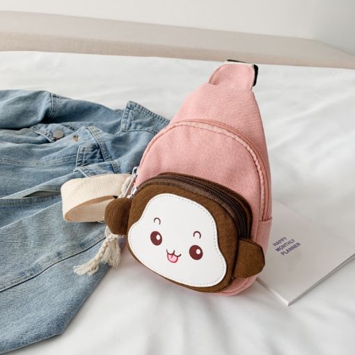 Pink Cartoon Monkey Crossbody Bag for Kids - Coin and Shoulder Bag - 1