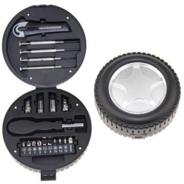 Tire Shaped 20-in-1 Tool Set for Home Hardware Utility (Black) - 1