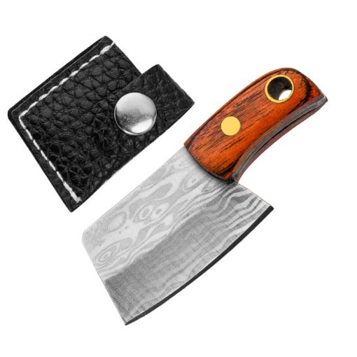 Colorful Wood Laser Pattern Mini Knife Keychain with Holster - 1
