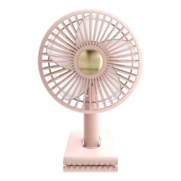 Rechargeable Pink Clip-On Oscillating Car Fan with Light - 1