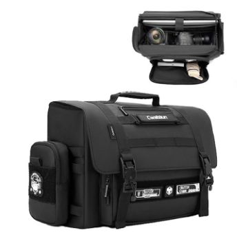 Cwatcun D115 Black Small Waterproof Leather DSLR Camera Bag - 1