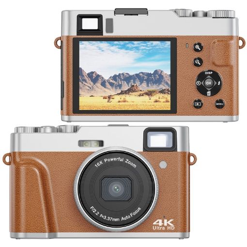 DC202L 2.8" 4K HD 16X Zoom Home SLR Camera, Brown, UK Plug - 1