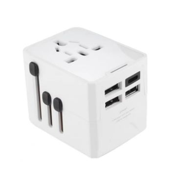 Universal Travel Adapter: 3 USB & 1 USB-C Charging Block (White) - 1