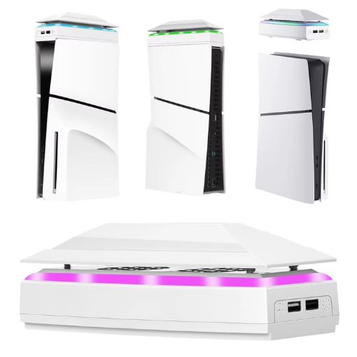 PS5 Slim White Cooling Fan: Dustproof, 3 Speeds, Colorful - 1