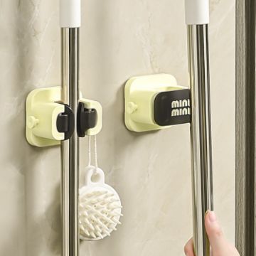 Broom Hanger & Toothbrush Holder: Wall Mount Mop Suction Hook - 1
