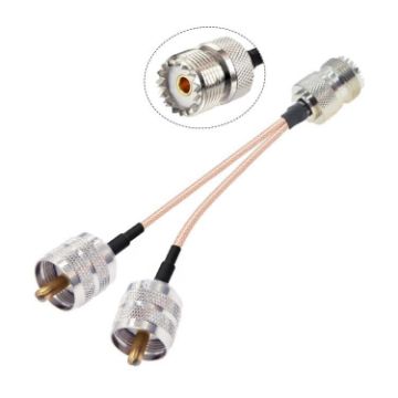 UHF Female to Dual Male Adapter Cable SO239 to PL259Y, 30cm - 1