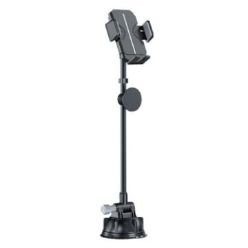 Bendable Hose Car Phone Holder with Large Suction Cup (Gray) - 1