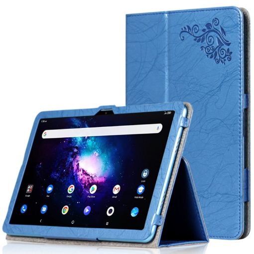 TCL Tab Pro 5G Blue Leather Flower Embossed Tablet Case Holder - 1