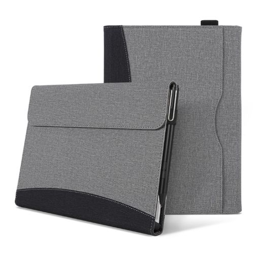 Surface Pro 7/6/5/4 Leather Case: Black Grey Cloth Texture - 1