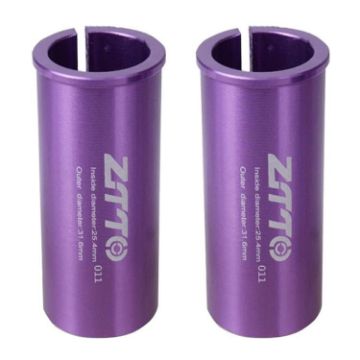 ZTTO 25.4-31.6mm Bicycle Seat Post Conversion Sleeves (2pcs, Purple) - 1
