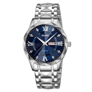 SKMEI Men's Silver Case Blue Dial Luminous Waterproof Watch - 1