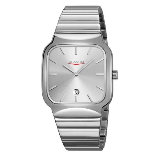 SKMEI 9361 Silver Steel Strap Textured Dial Square Quartz Watch - 1