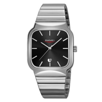 SKMEI 9361 Silver Case Black Dial Steel Strap Quartz Watch - 1