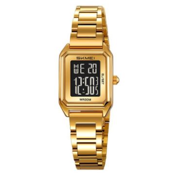 SKMEI 2493 Women's Electronic Watch, Gold Case with Black Strap - 1
