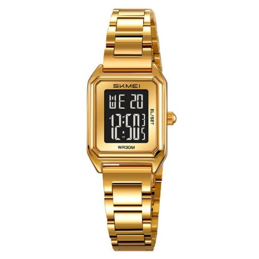 SKMEI 2493 Women's Electronic Watch, Gold Case with Black Strap - 1