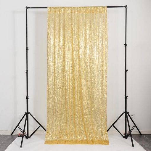 Gold Sequin Embroidered Wedding Banquet Curtains 300x300cm - 1