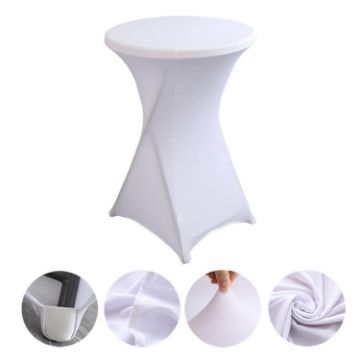Stretch Polyester Cocktail Bar Table Cover, 60x110cm, White - 1