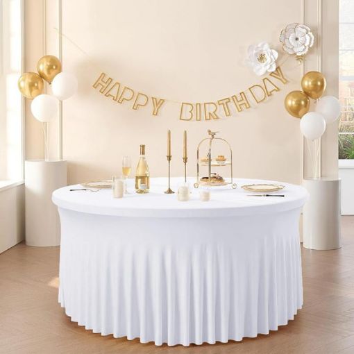 White 4FT Elastic Polyester Tablecloth Cover for Wedding & Party - 1