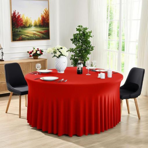 4FT Red Polyester Elastic Tablecloth Cover for Wedding & Party - 1