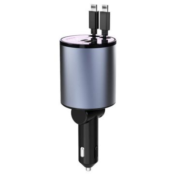100W Retractable Car Charger, 8 Pin+8 Pin Cigarette Lighter (2.4A) - 1