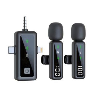 H68 3 In 1 Dual Mic Wireless Mobile Phone Lapel Microphone - 1