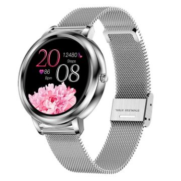 1.09" Silver IPS Smart Watch, IP67, Heart/Sleep Monitor, Steel Strap - 1