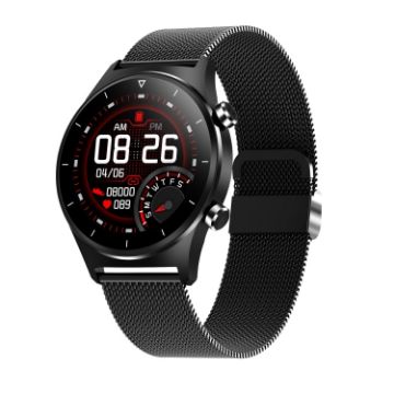 E13 1.28" Smart Watch, IP68, Steel Band, Health Monitoring (Black) - 1