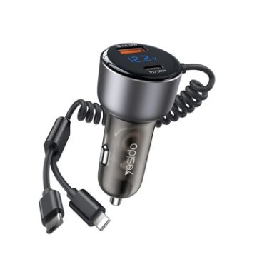 Yesido Y58 60W PD QC3.0 Dual Port Car Charger with USB-C & 8 Pin Cable - 1