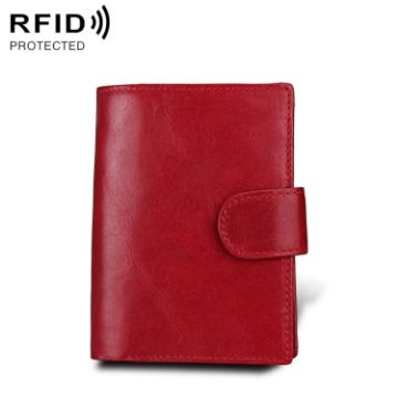 Red Antimagnet RFID Genuine Leather Wallet & Passport Holder for Men - 1