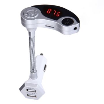 GT86 Car Bluetooth FM Transmitter, Dual USB Charger, LCD/TF Music, Silver - 1