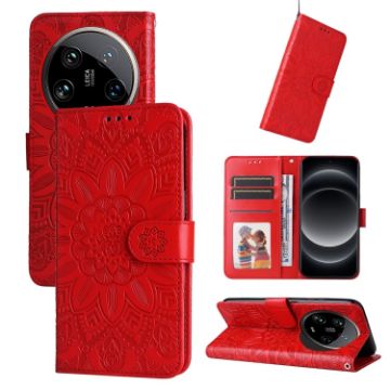 Xiaomi 14 Ultra Red Sunflower Embossed Leather Phone Case - 1