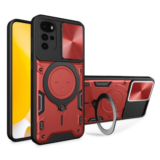 Motorola Moto G22/E32 Red CD Texture Camshield Magnetic Holder Case - 1