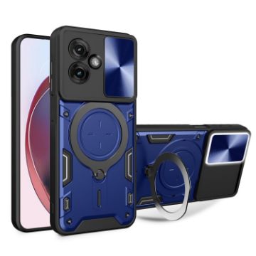 Moto G55 Blue CD Texture Camshield Case with Magnetic Holder - 1