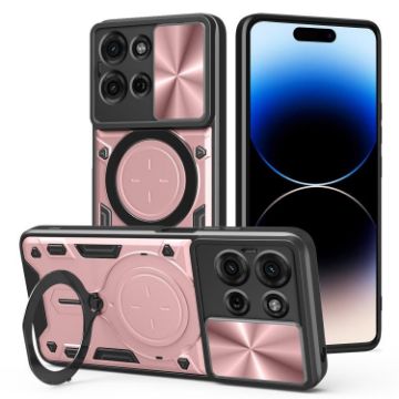 Moto G75 5G Pink Camshield Magnetic Holder Case - CD Texture - 1