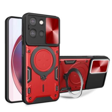 Moto G 2025 Red Camshield Magnetic Holder Case - CD Texture Sliding - 1